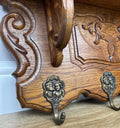 Coat Rack Vintage French Carved Oak Wall Mounted 6 Hooks Rack Hanger LOT 62275