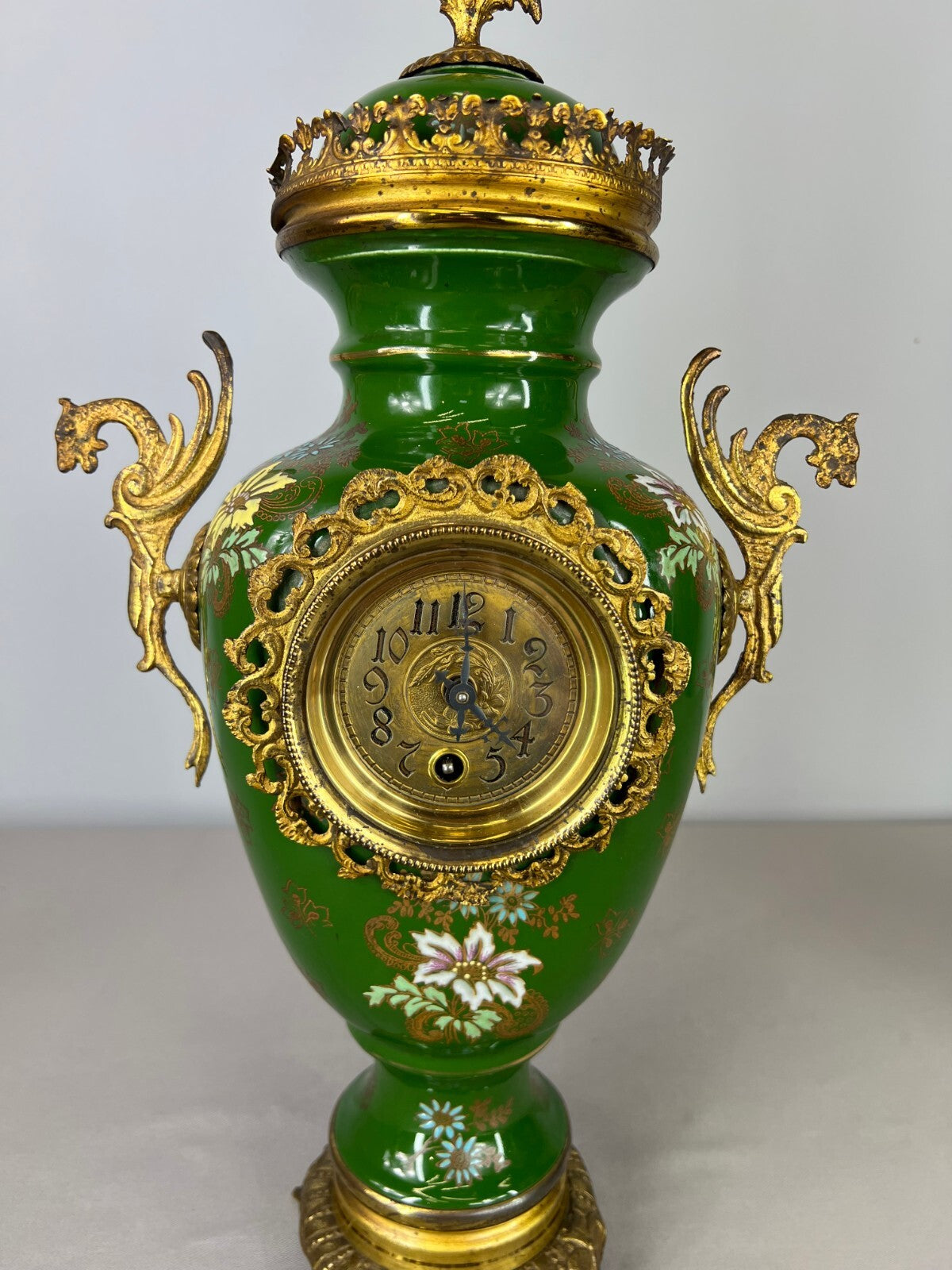 Mantel Clock Set Antique French Garniture Porcelain Bronze Candelabras LOT 36203