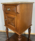 Bedside Table Antique French Oak with Marble Top Carved Cabinet LOT 43337