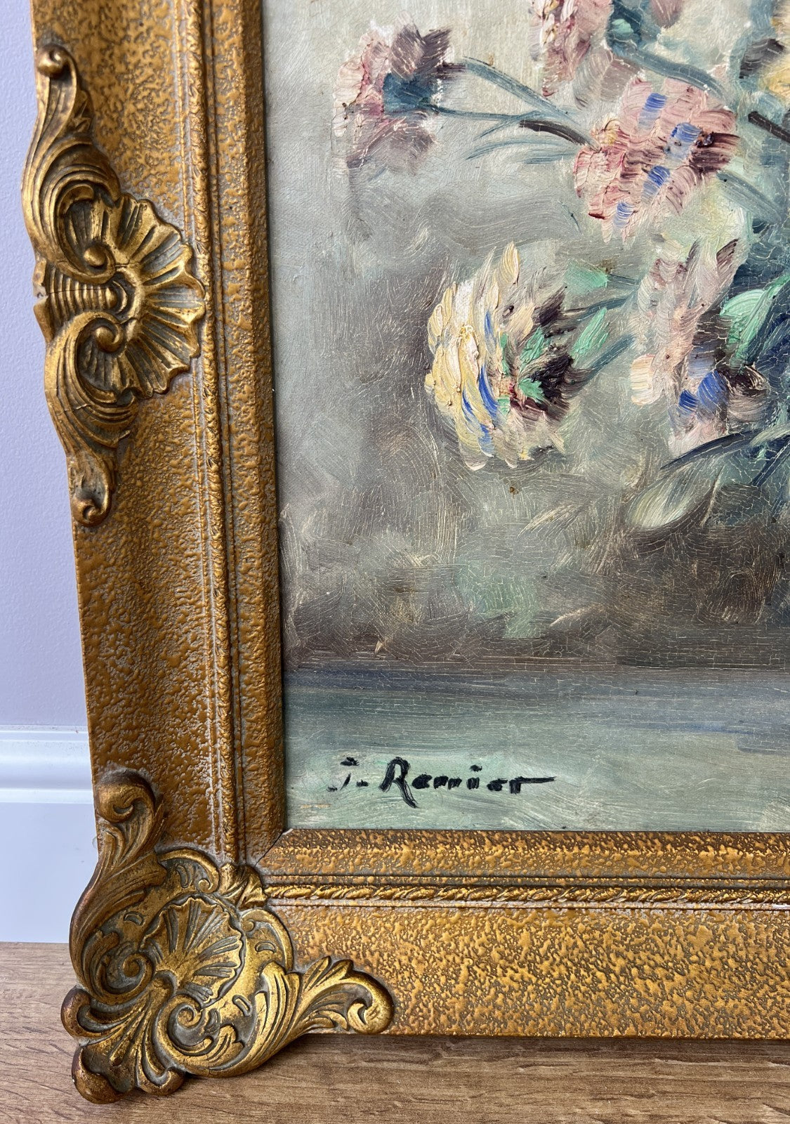 Oil Painting Vintage French Style Signed Floral Gilt Frame Wall Art LOT 61144