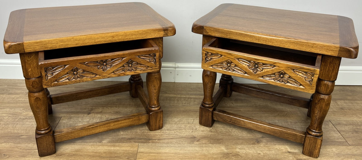 Pair of Bedside Tables Vintage French Oak Nightstands Carved Cabinets LOT 62122