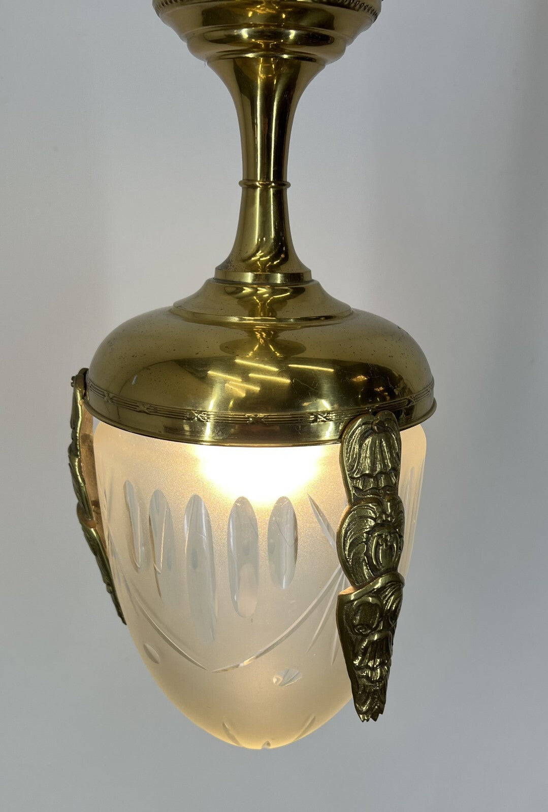 Ceiling Lamp Vintage Brass Pendant Chandelier Frosted Glass Light LOT 52553