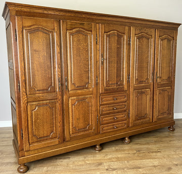 Wardrobe Vintage French Style Five Door Oak Carved Armoire Cabinet LOT 61290