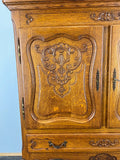 Cabinet Vintage French Louis Oak Carved 2 Doors Cupboard Drawer & Key LOT 44984