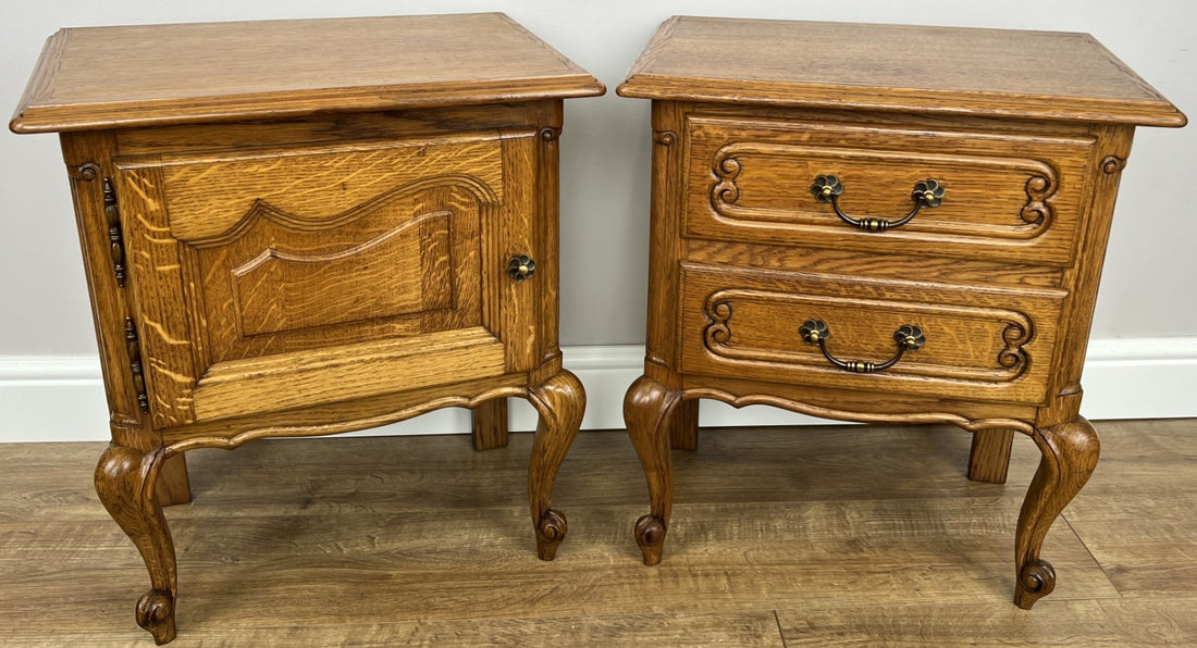 Pair of  Bedside Tables Vintage French Louis Oak Nightstands Cabinets LOT 49110