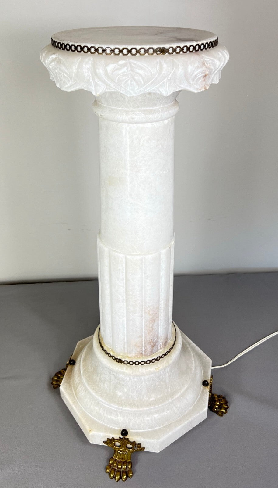 Pedestal Lamp Vintage French Style Alabaster Brass Lighting LOT 50871