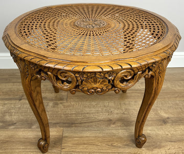 Coffee Table Vintage French Louis Style Oak Carved Cane Top Side Table LOT 48650