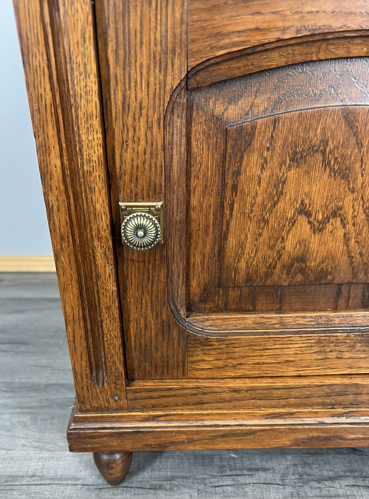 Bedside Table Antique French Oak with Marble Top Carved Cabinet LOT 43364