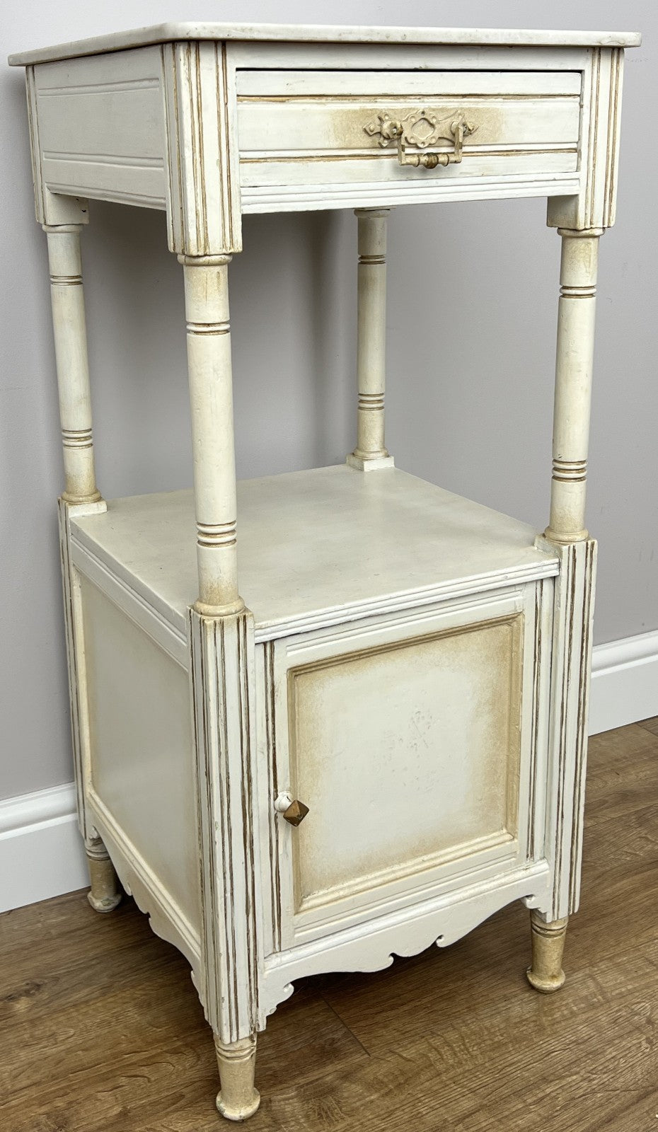 Bedside Table Antique French Style Marble Top Oak Cabinet Nightstand LOT 62242