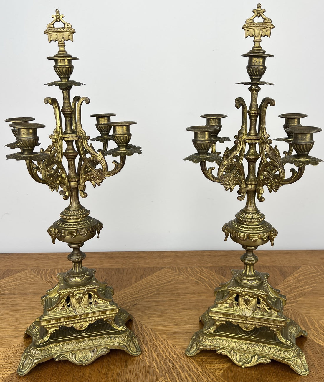 Pair of Candelabra Antique French Style Brass Five Arm Candle Holders LOT 60250