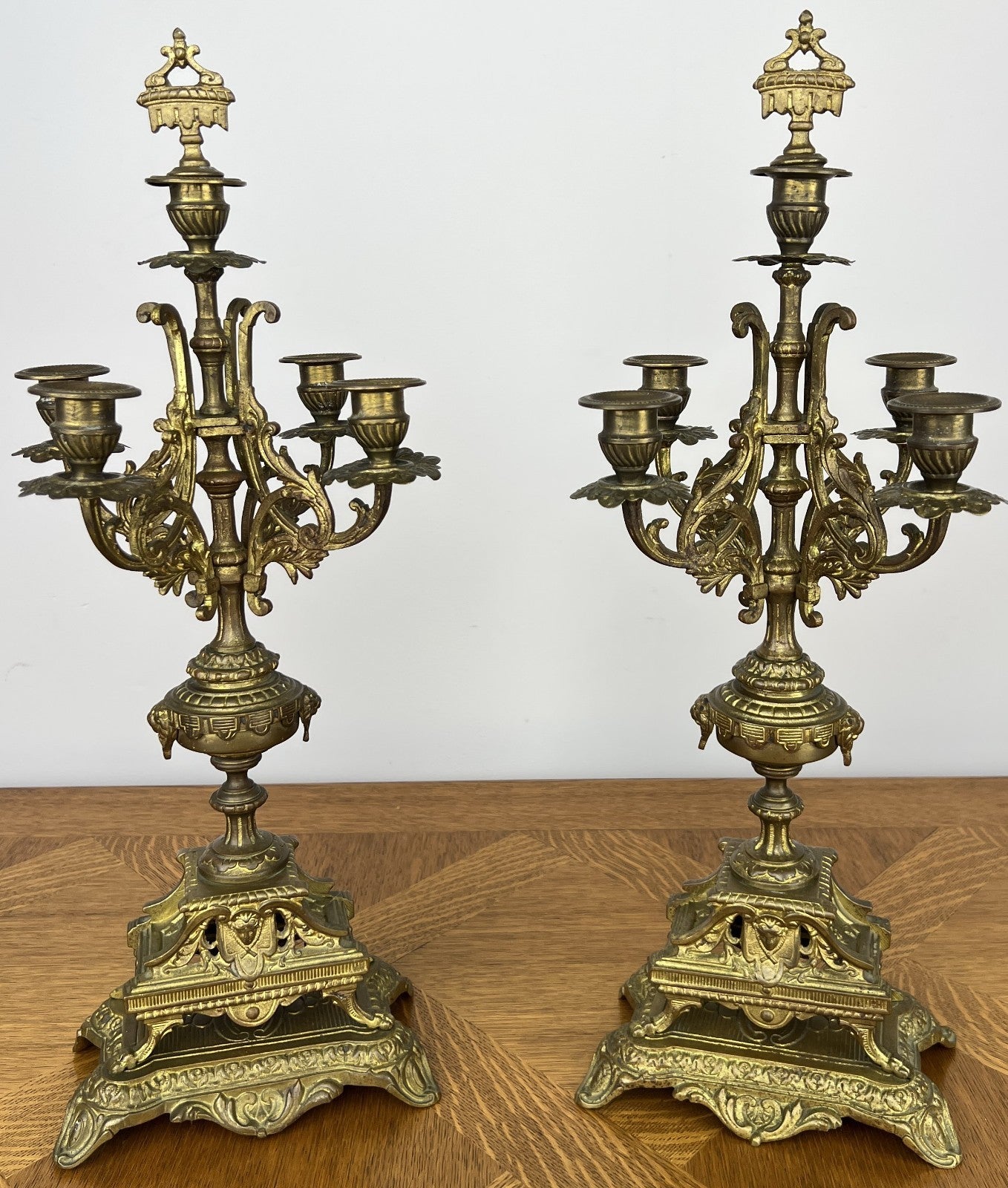 Pair of Candelabra Antique French Style Brass Five Arm Candle Holders LOT 60250