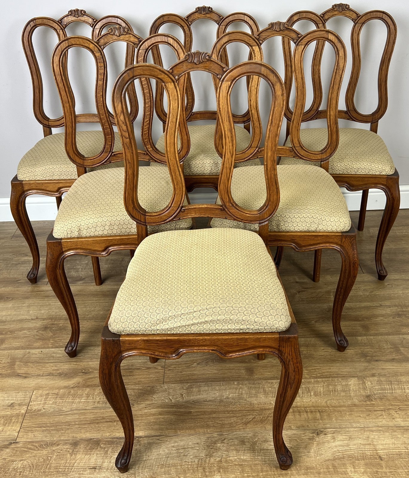 Dining Chairs Vintage French Louis Style Oak Set of 6 Upholstered Seats LOT 63444