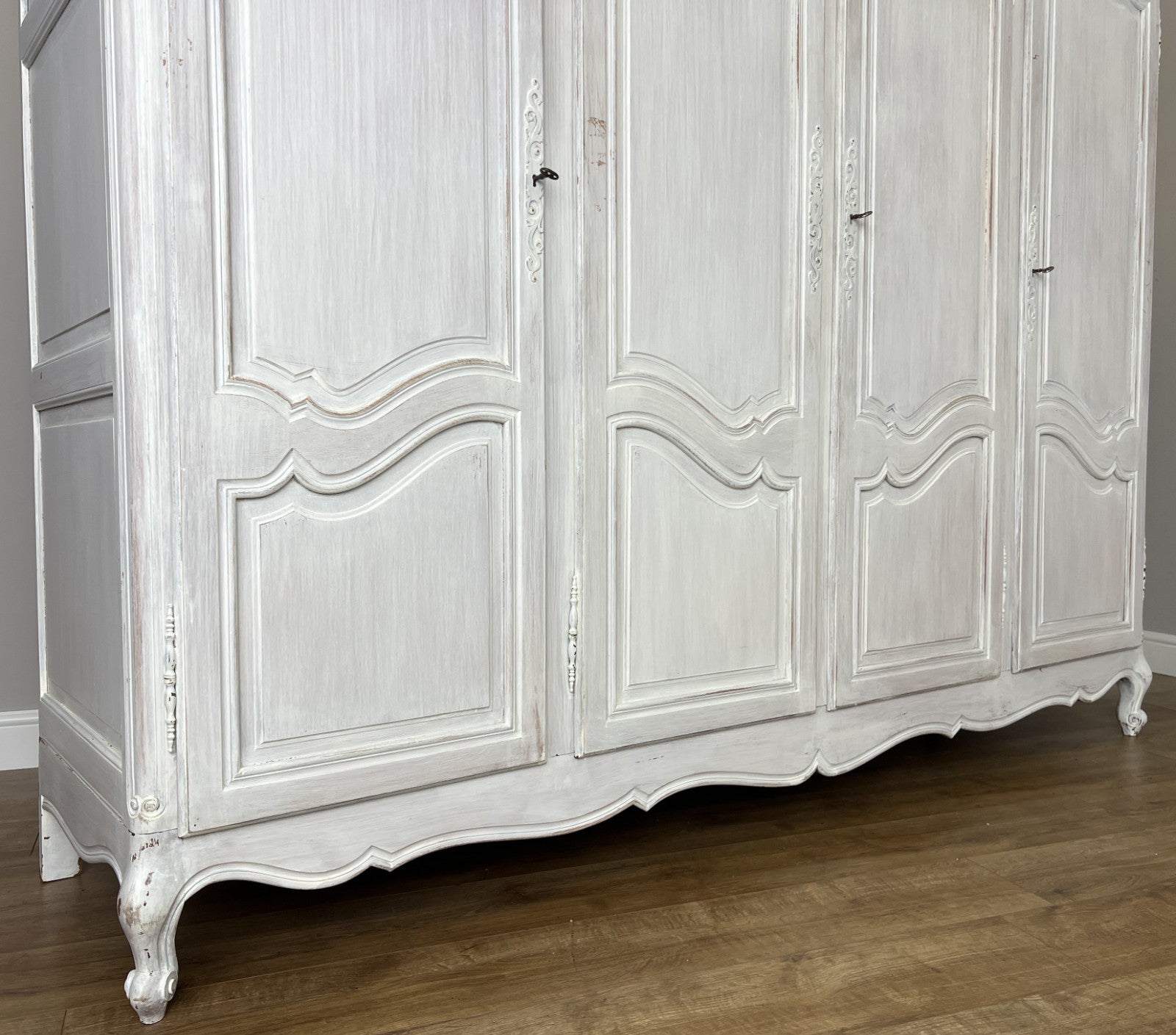 Wardrobe Vintage French Louis XVI Shabby Chic Four Door Oak Armoire LOT 61659
