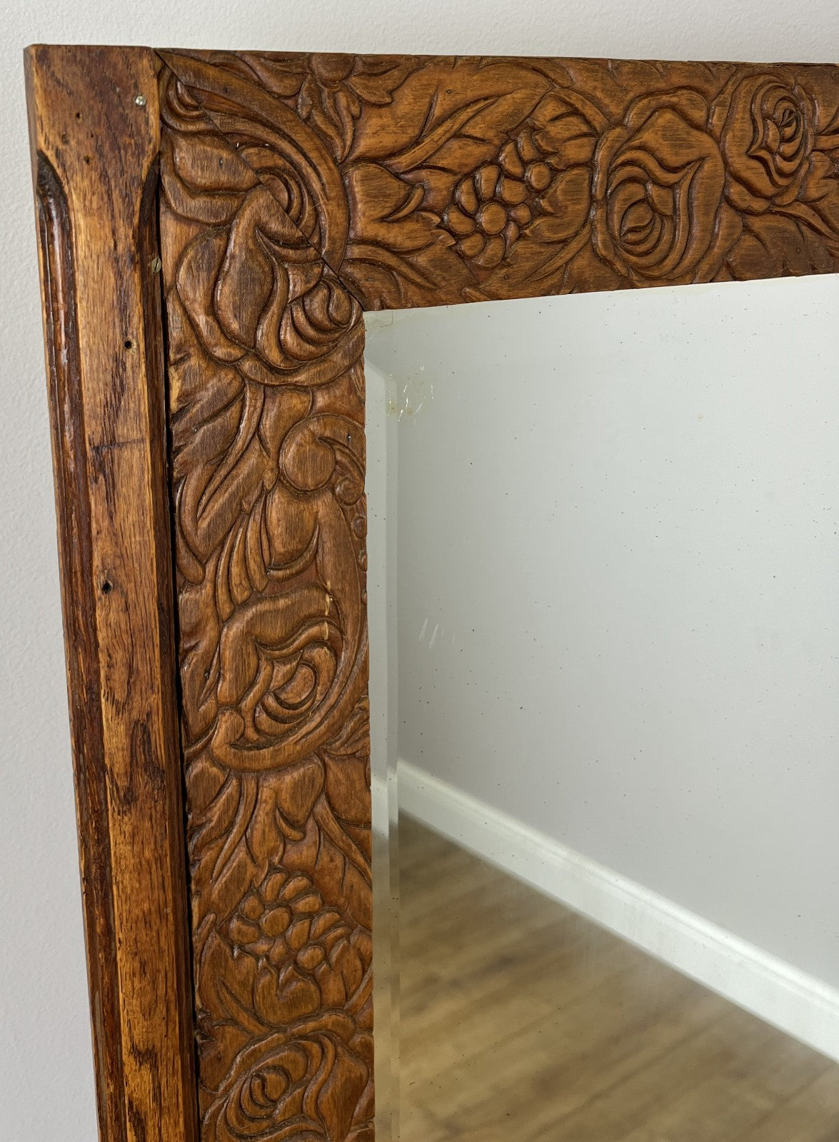 Mirror Antique French Style Wall Mirror Oak Carved Decorative Frame LOT 61859