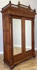 Wardrobe Antique French Oak Two Door Mirrored Carved Armoire Cabinet LOT 61530