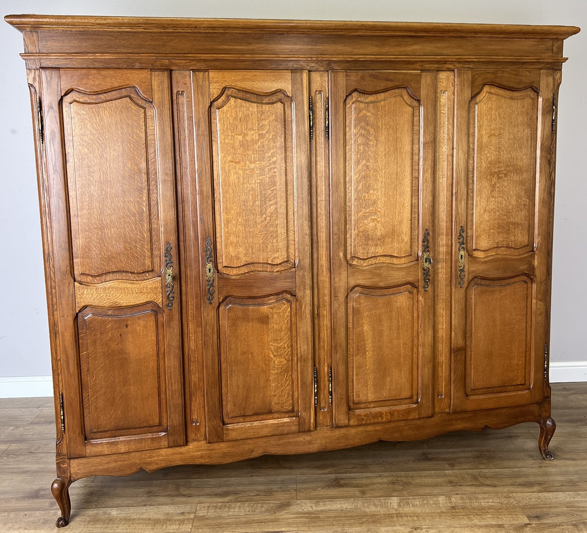 Wardrobe Vintage French Louis XVI Style Oak Four Door Carved Armoire LOT 6506