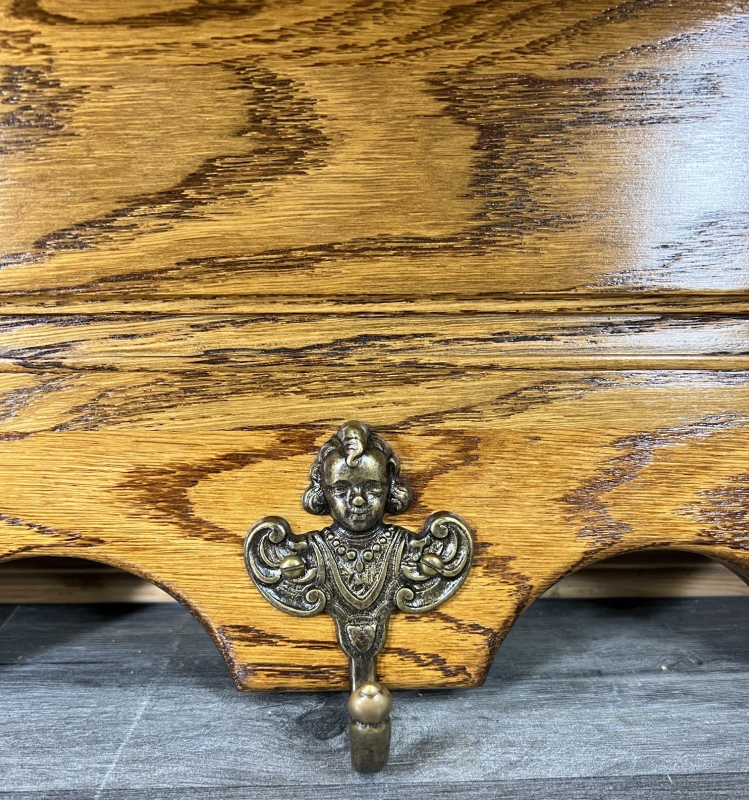 French Vintage Style Coat Rack Oak 5 Hooks Ornate Wall Shelf Coat LOT 47234