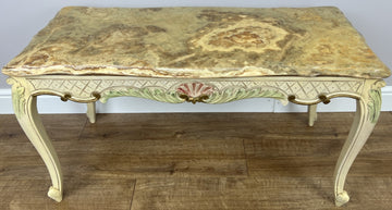 Coffee Table Vintage Shabby Chic Louis XVI Marble Top Carved Table LOT 62780