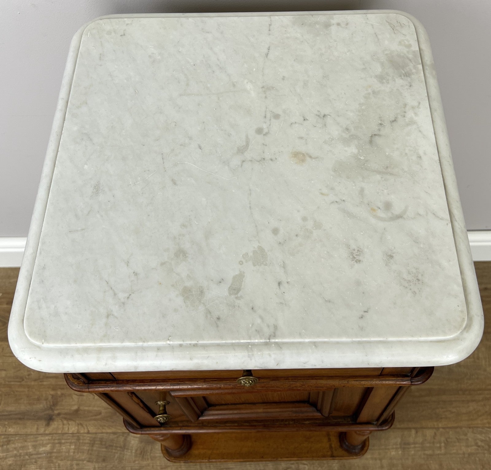 Bedside Table Antique French Style Marble Top Walnut Cabinet Nightstand LOT 624212