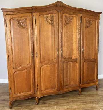 Wardrobe Vintage French Louis XVI Style Oak Four Door Carved Armoire LOT 63990