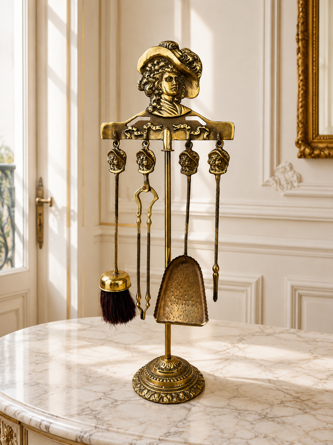 Fireplace Set Vintage French Style Brass 5 Piece Companion Set LOT 6445