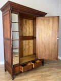 Wardrobe Antique French Style Oak Mirrored Two Drawers Carved Armoire LOT 6541
