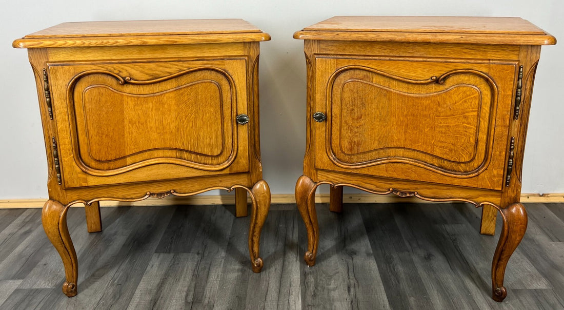 Pair of Bedside Tables Vintage French Louis XVI Oak Carved Cabinets LOT 26100