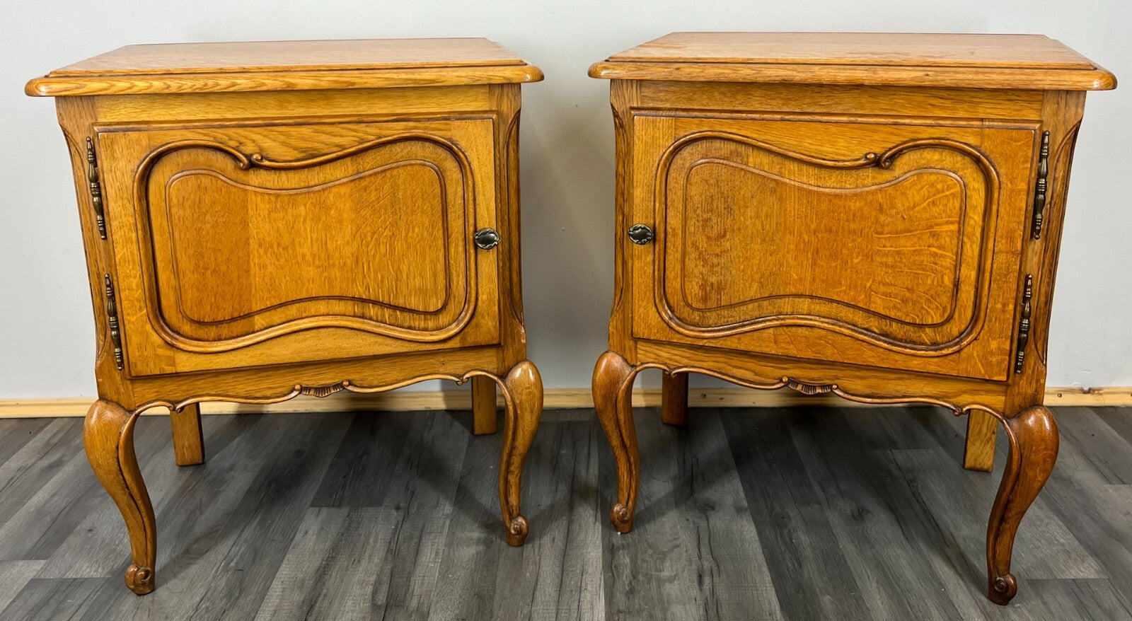 Pair of Bedside Tables Vintage French Louis XVI Oak Carved Cabinets LOT 26101