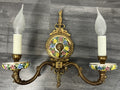 Pair of Wall Lights Vintage Spanish Porcelain Brass Floral Sconces LOT 44142