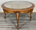 Coffee Table Vintage French Louis XIV Glass Top Ornate Cane Round Table LOT 39411