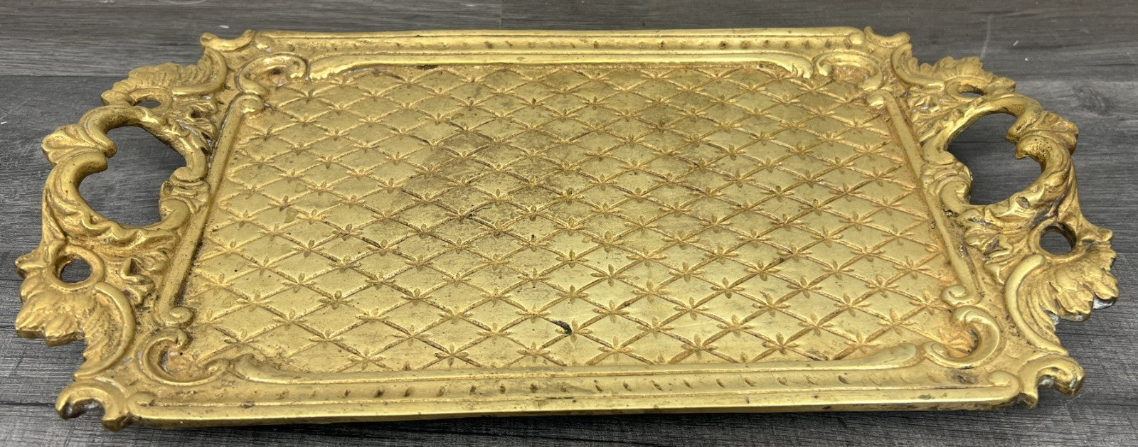Tray Antique French Brass Ornate Serving Tray with Handles Decorative LOT 44590