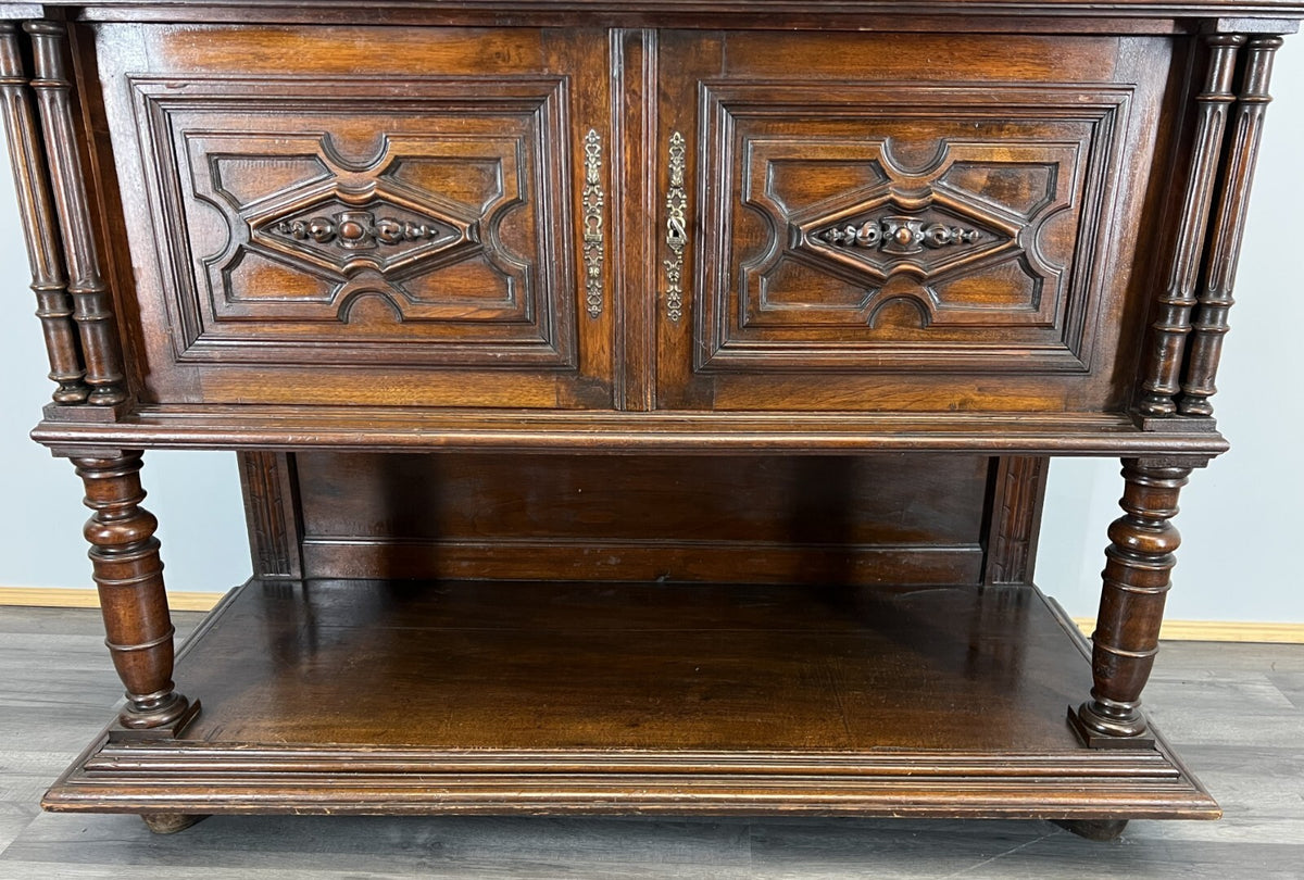 Sideboard Antique French Style Walnut Marble Display Cabinet Cupboard LOT 35767