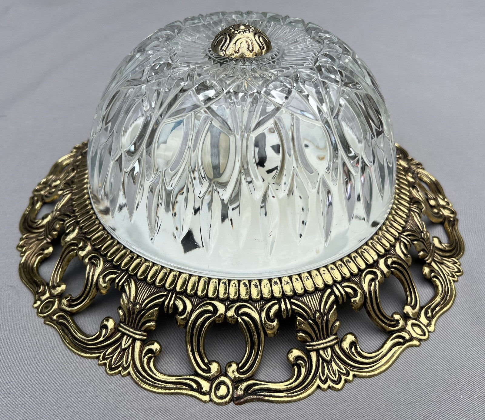 Ceiling Lamp Vintage French Brass Pressed Crystal Pendant Chandelier LOT 60001