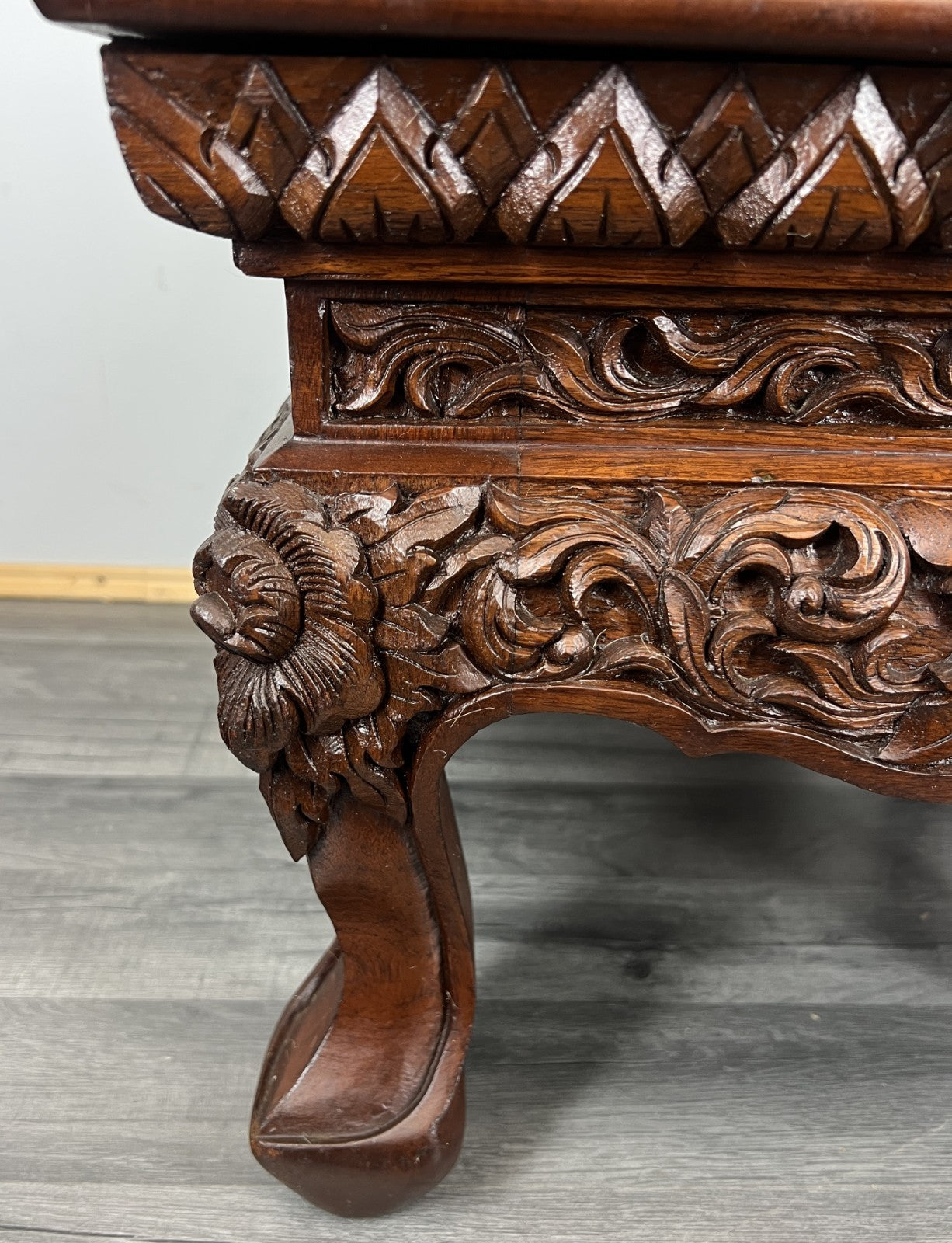 Plant Stand Coffee Table Chinese Mahogany Hand Carved Design Glass Top LOT 43275