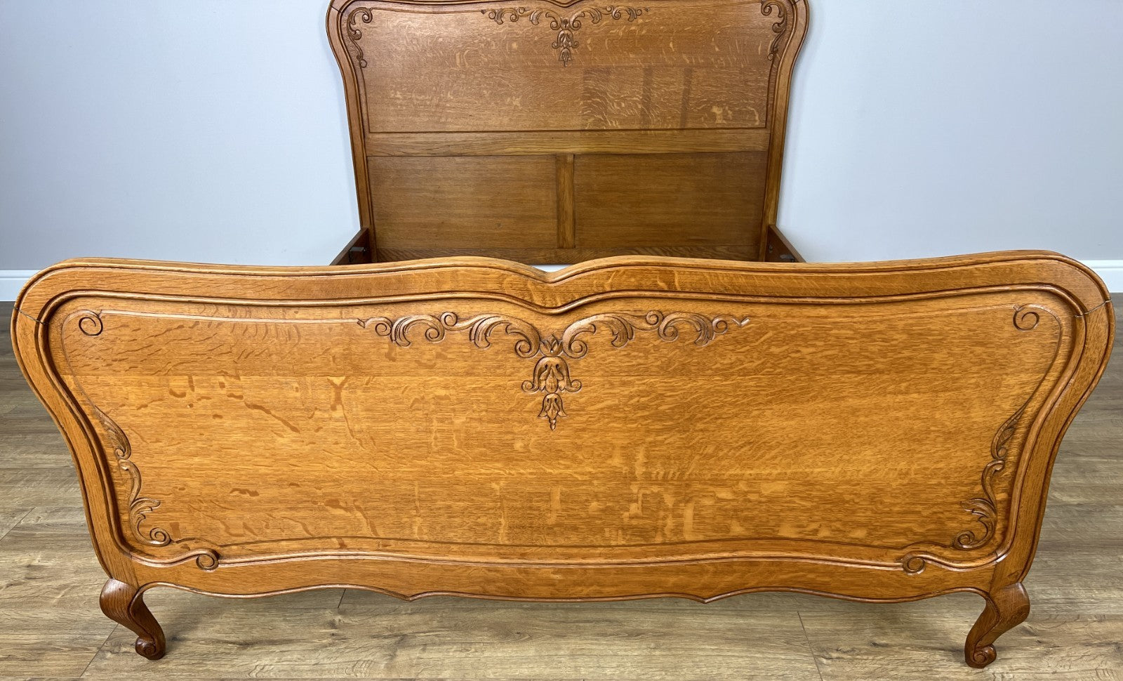 Bed Vintage French Louis XVI Double Bed Frame Oak Carved Headboard LOT 48753