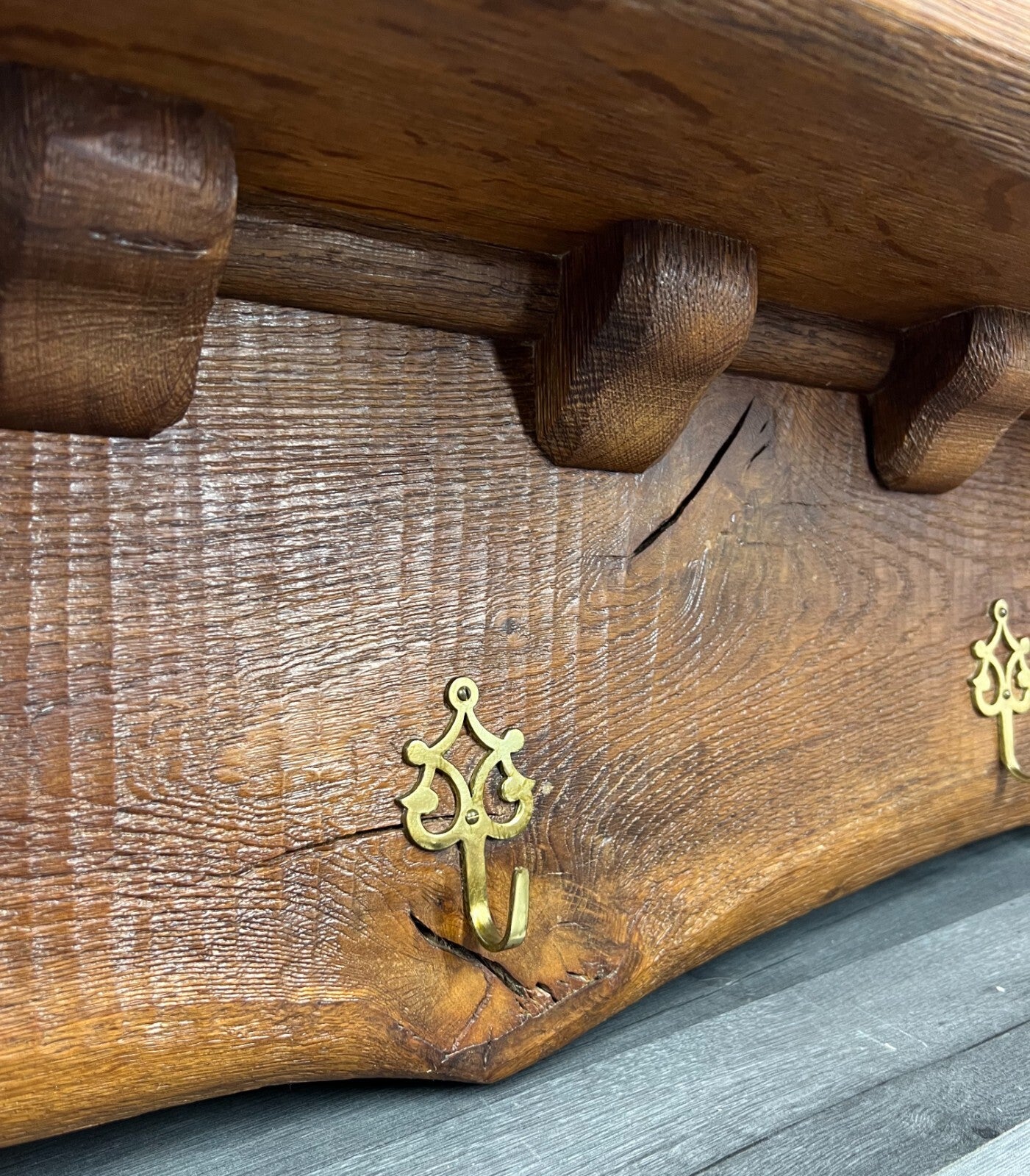 Coat Rack Antique French Oak 4 Hooks Wall Mounted Carved Rack LOT 28377