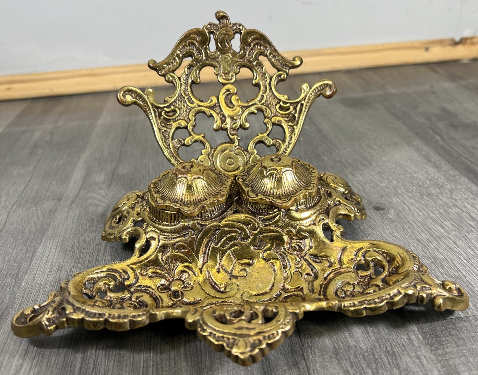 Inkwell Set Vintage French Brass Ornate Desk Accessory LOT 46884