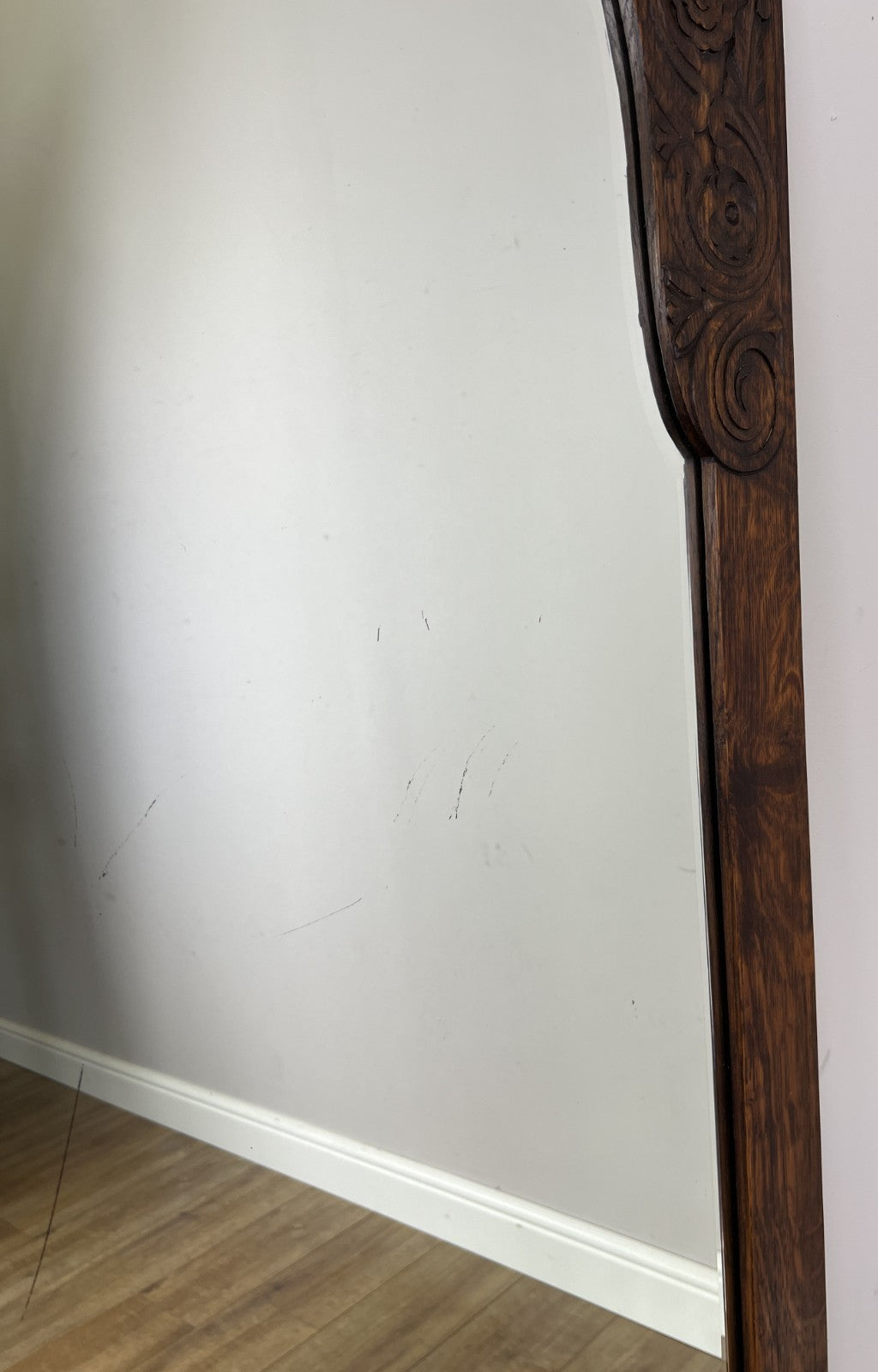 Mirror Antique French Style Oak Carved Wardrobe Mirror Polished Glass LOT 61886