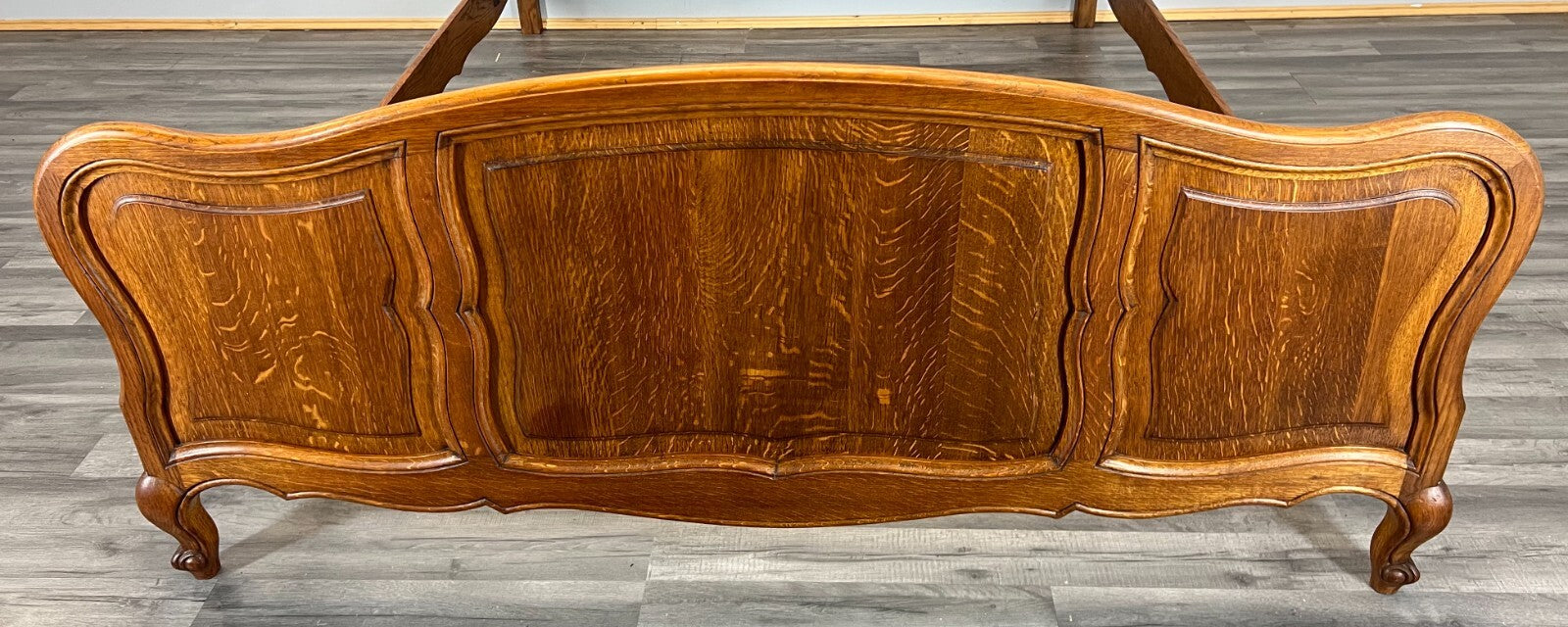 Bed Vintage French Louis XVI Oak Double Bed Frame Carved Headboard LOT 37932