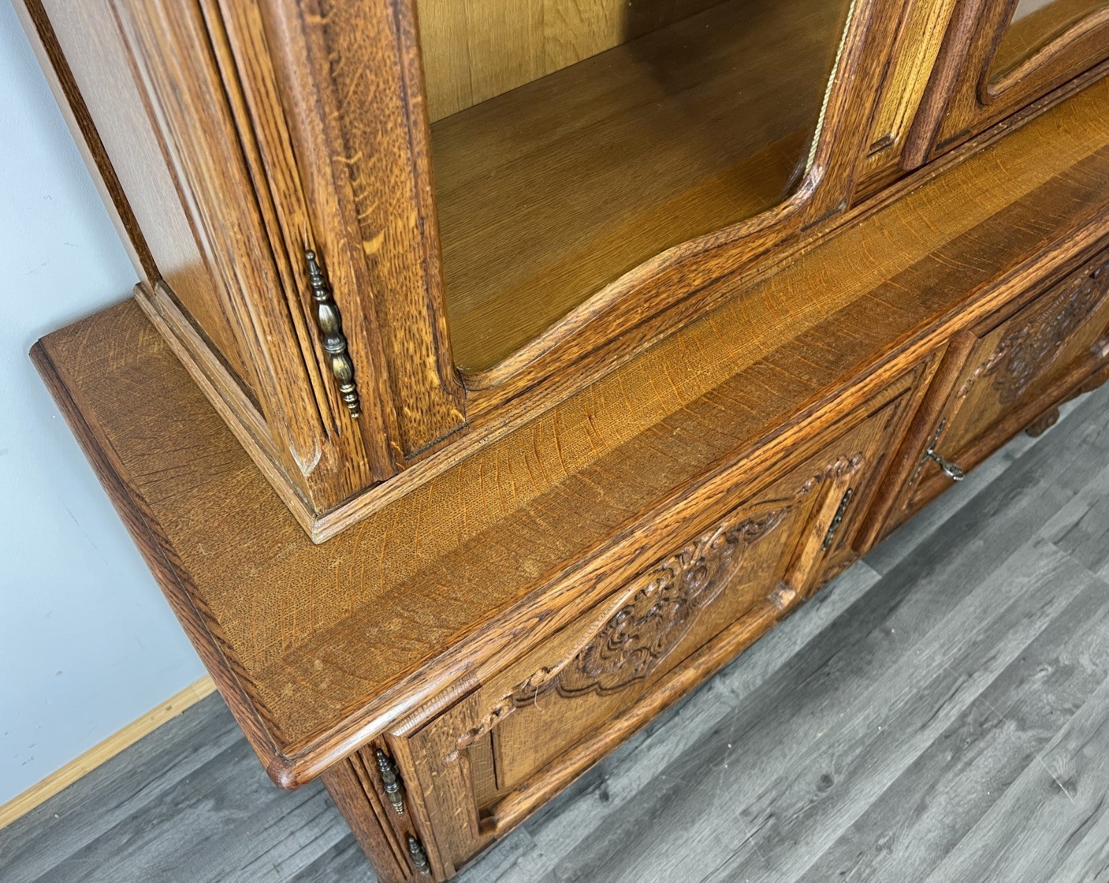 Bookcase Vintage French Louis XIV Oak Display Cabinet Carved Sideboard LOT 45789