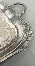 Serving Tray Vintage Metal Ornate Engraved Twin Handle English Tray LOT 6444