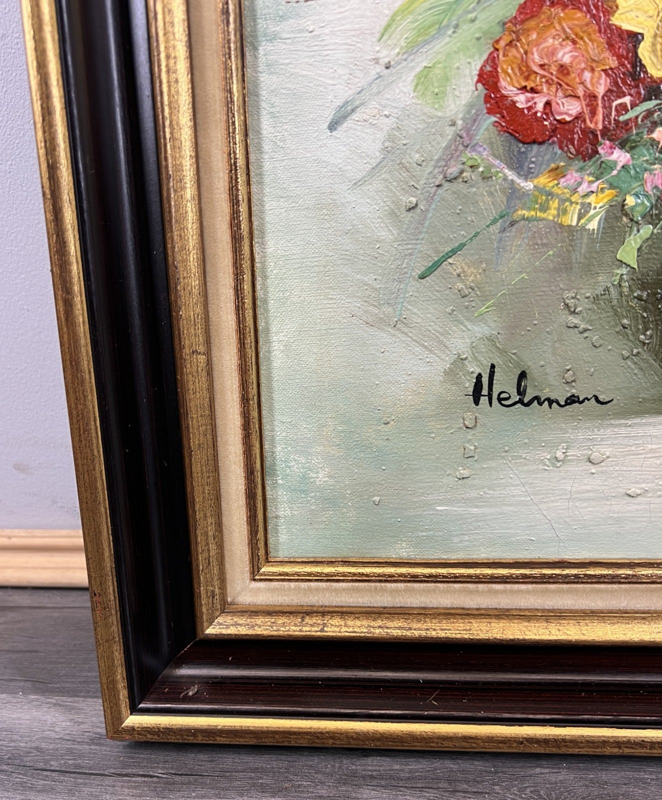 Vintage French Oil Painting Floral Still Life Framed Artwork Signed LOT 46325