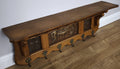 French Vintage Coat Rack Oak 6 Hooks Wall Shelf Brass Panel Coat Hanger LOT 49933