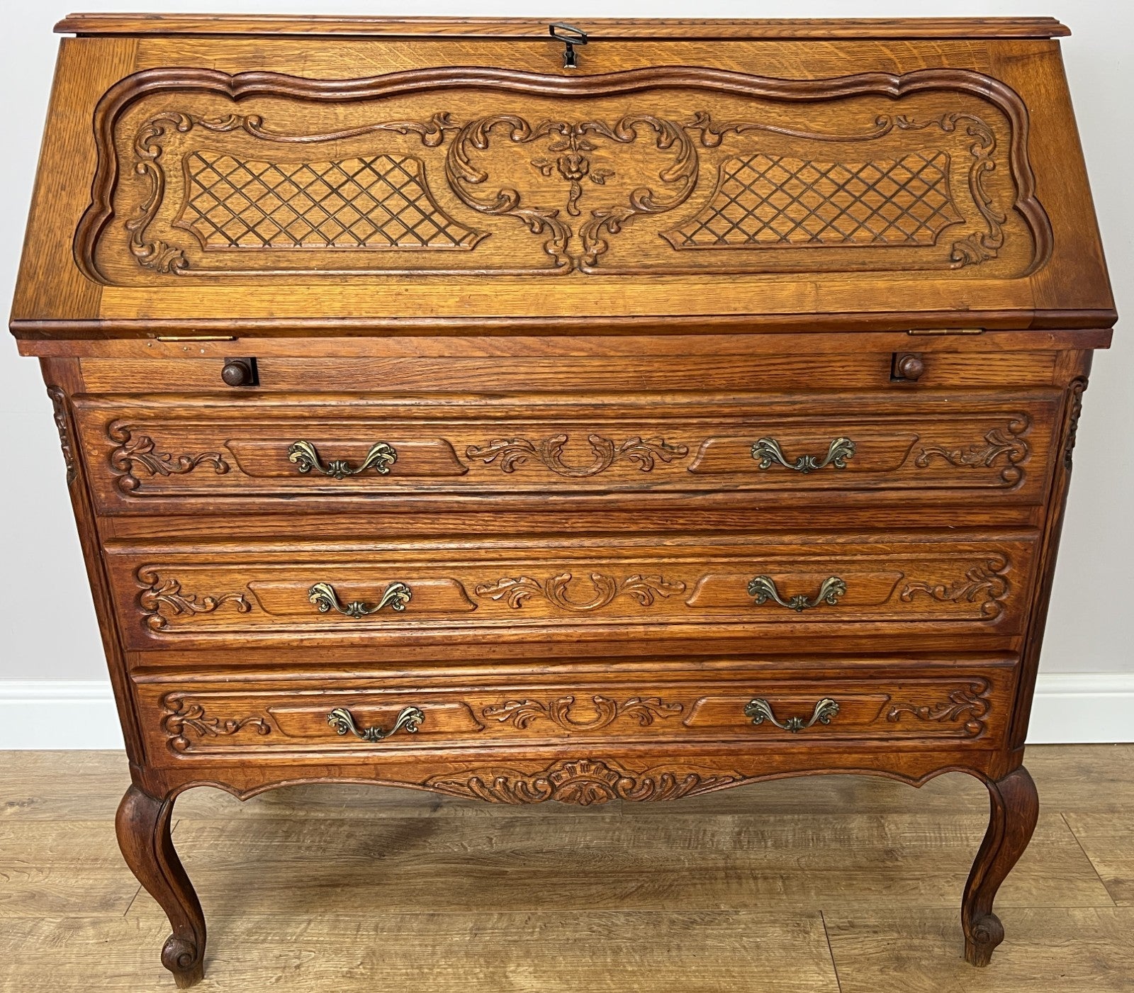 Secretaire Writing Desk Vintage French Louis Oak Rare Bureaux Cabinet LOT 61541