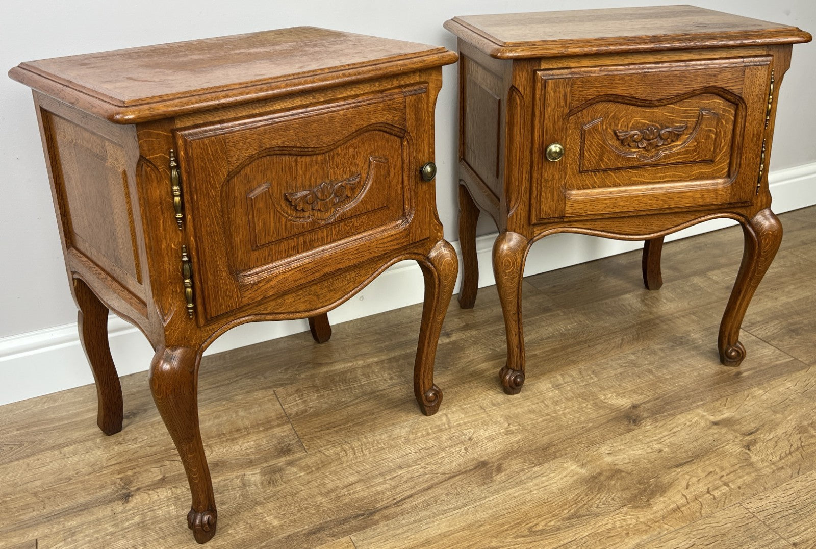 Pair of Bedside Tables Vintage French Louis Oak Nightstands Cabinets LOT 62112