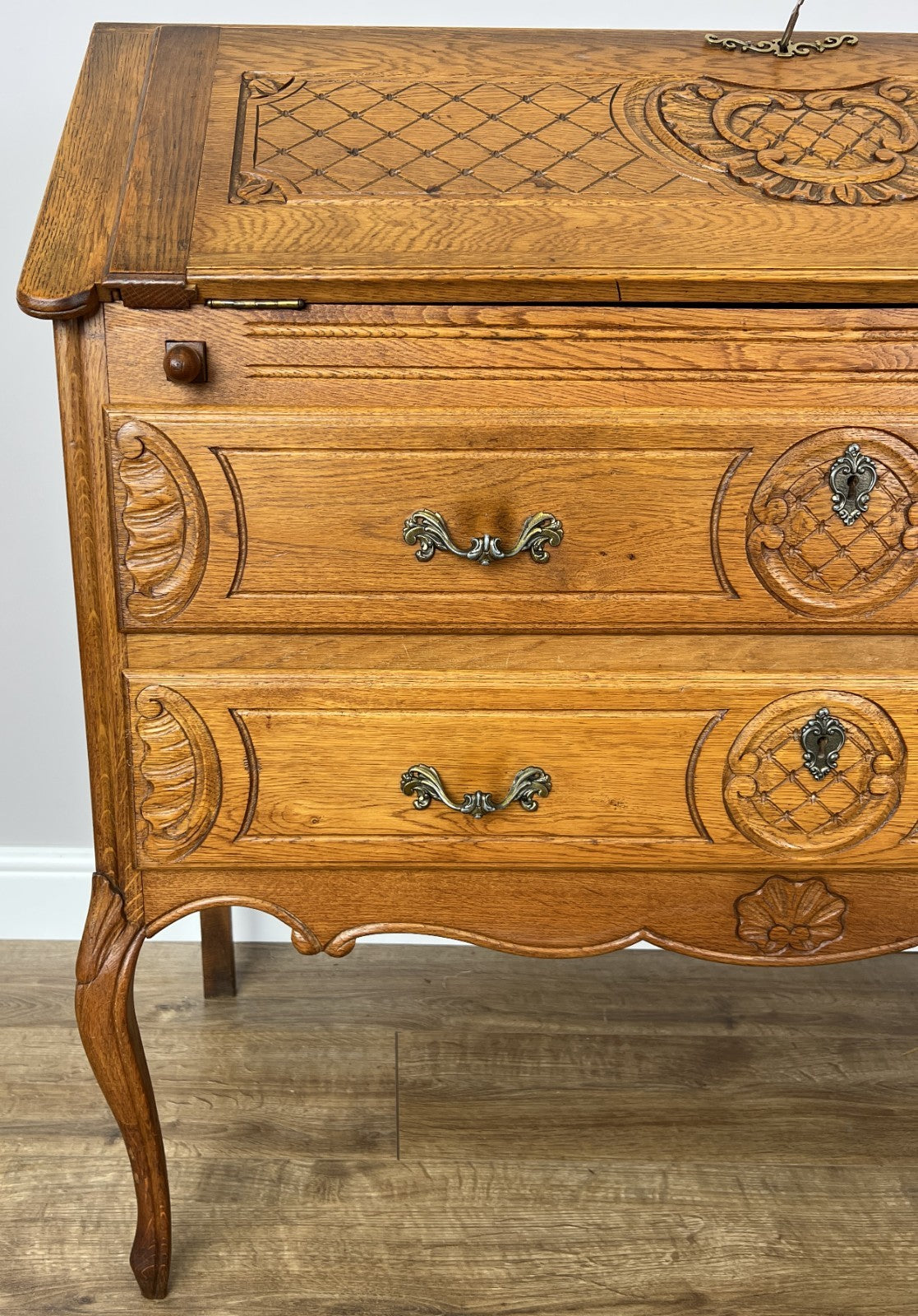 Secretaire Writing Desk Vintage French Louis Oak Rare Bureaux Cabinet LOT 49354