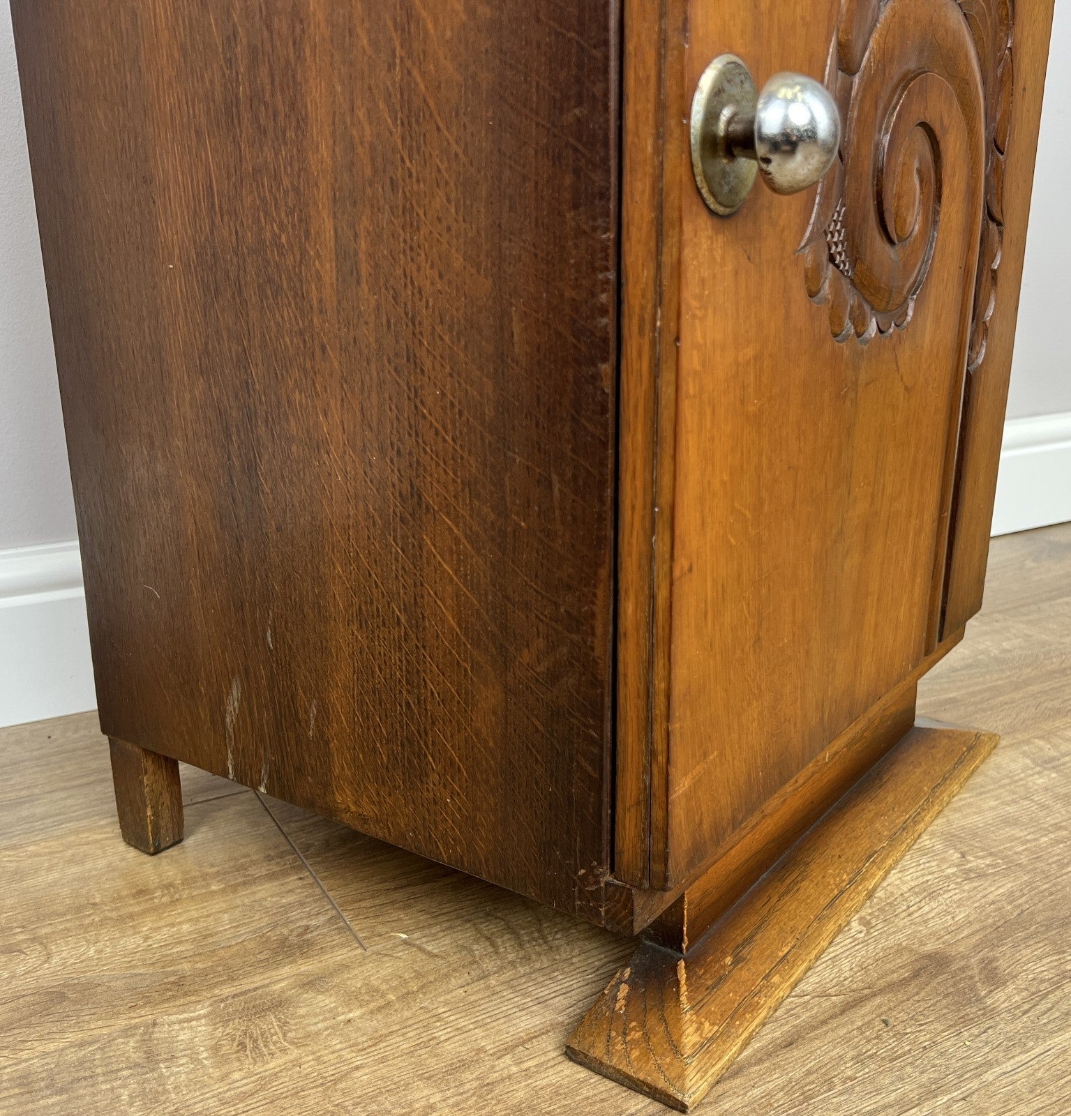 Bedside Table Antique French Art Deco Marble Top Oak Cabinet Nightstand LOT 62386
