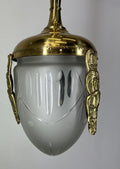 Ceiling Lamp Vintage Brass Pendant Chandelier Frosted Glass Light LOT 52557
