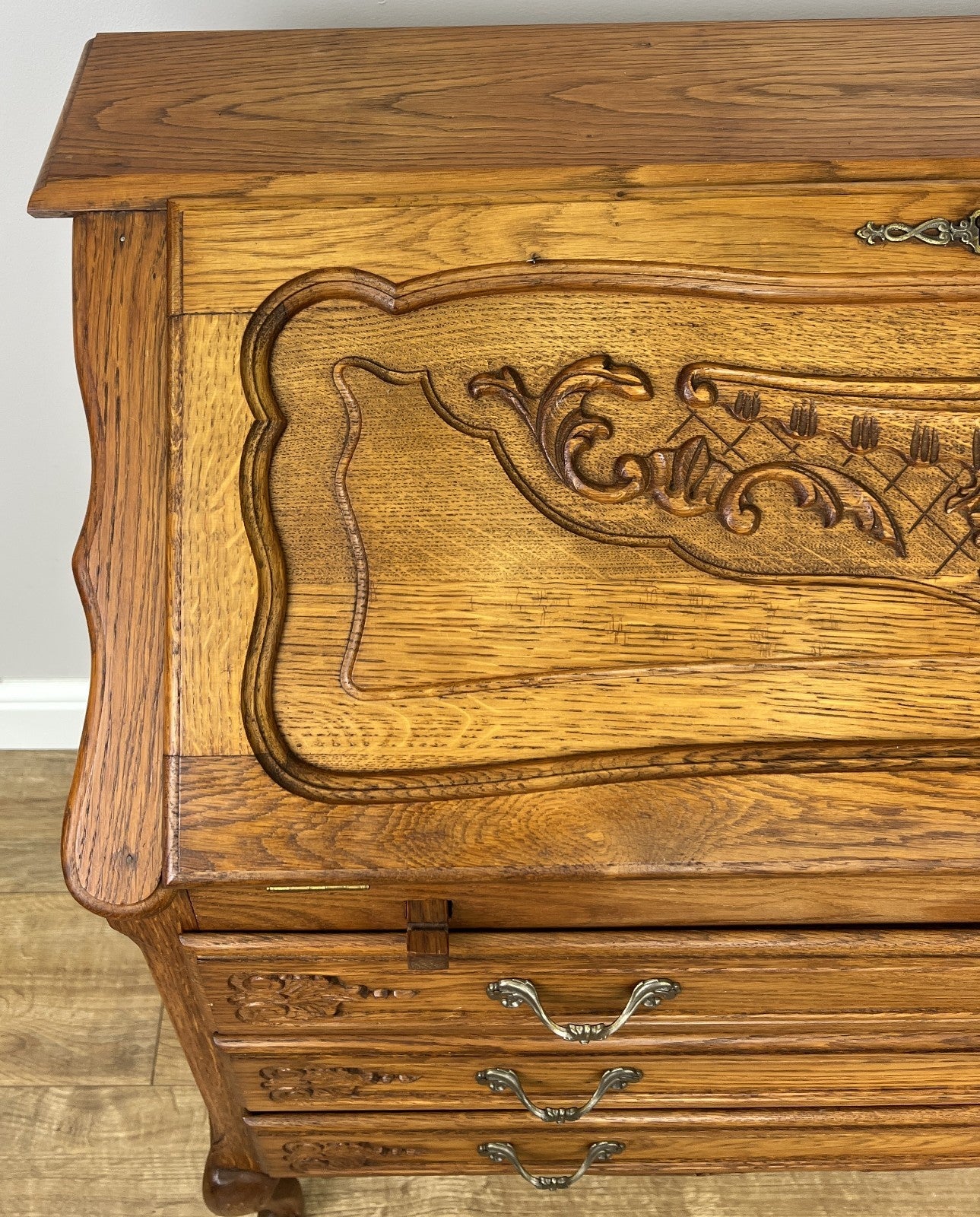 Secretaire Writing Desk Vintage French Style Oak Rare Bureaux Cabinet LOT 60913
