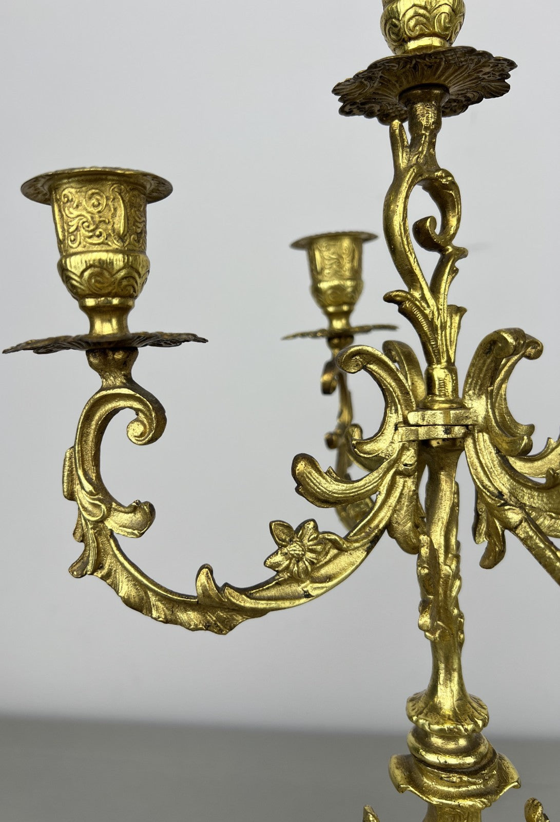 Pair of Candelabras Vintage French Brass Ornate 5 Arm Candle Holders LOT 64378